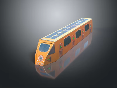 Orange Modern Train with Solar Panels on Top and Side Windows and Doors 3d model