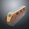 Orange Modern Train with Solar Panels on Top and Side Windows and Doors