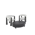 Modern Table And Armchairs Set With Round Black Top And Upholstered White Seats