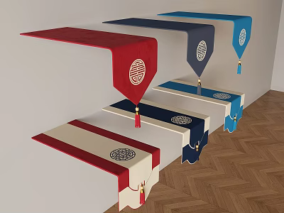 Traditional Living Products Hanging Decor with Red Blue Beige Circular Patterns and Tassel Decorations 3d model