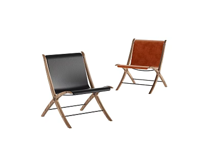 Modern Leisure Chairs With Black And Brown Leather Seats And Wooden Frames 3d model