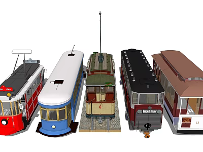 Different Styles Of Vintage Trains Displayed Together 3d model