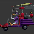 Cartoon Character Riding Purple Tricycle With Yellow Propeller And Red Seat
