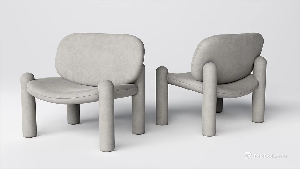 Light Gray Modern Minimalist Single Sofa With Round Backrest And Cylindrical Legs 3d model 