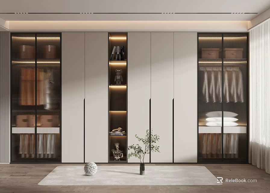 Modern Wardrobe Interior Design With Glass Door Built in Lighting and Clothing Storage 3d model 