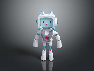 Cute Cat Robot With White Blue Body Cat Ears And Pink Accents Design 3d model