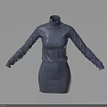 Blue Ribbed Knit Turtleneck Dress With Long Sleeves For Women