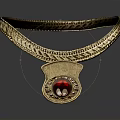 Elegant Vintage Golden Necklace With Intricate Design And Red Gemstone Pendant