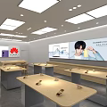 Modern Digital Store Interior Design With Smartphones Display Counters And Brand Posters