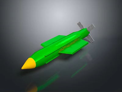 Green Missile 3D Model With Yellow Tip And Rear Fins Design 3d model