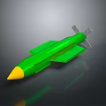 Green Missile 3D Model With Yellow Tip And Rear Fins Design