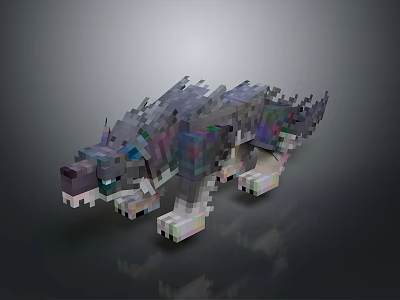 Detailed Minecraft Style Pixel Art Wolf Creature With Colorful Blocky Texture 3d model