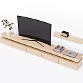 Modern Light Wood TV Stand with Flat Screen TV and Floating Shelves for Decor