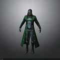 Green Robed Superhero Character With Glowing Chest Emblem And Hooded Mask