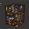 Wooden Multi tiered Commercial Equipment Display Shelves With Ladder Storage Books And Bottles