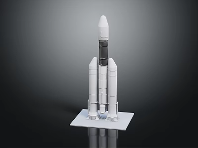 Detailed Space Rocket Model With White Body Three Boosters and White Base 3d model