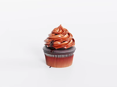 Tempting Chocolate Cupcake With Swirled Chocolate Frosting And Dark Drizzle On Moist Base 3d model