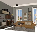 Sectional Sofa in Modern Living Room with Coffee Table Decorative Paintings and Large Windows