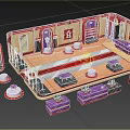 Cartoon Style Indoor Stage Scene With Red Purple Decor Steps And Seats