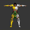 Muscular Armored Character With Yellow Green Armor And Outstretched Arms