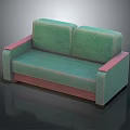 Elegant Green Patterned Multi Person Sofa With Pink Armrests And Modern Design 3d model