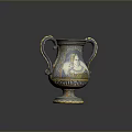 Decorative Sculpted Vase With Two Handles Detailed Painted Portrait And Ornate Base