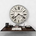 Vintage Wall Clock with Roman Numerals on Wooden Table with Desk Lamp and Books