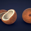 Fresh Coconut Fruit Display With Whole And Opened Halves Showing White Meat