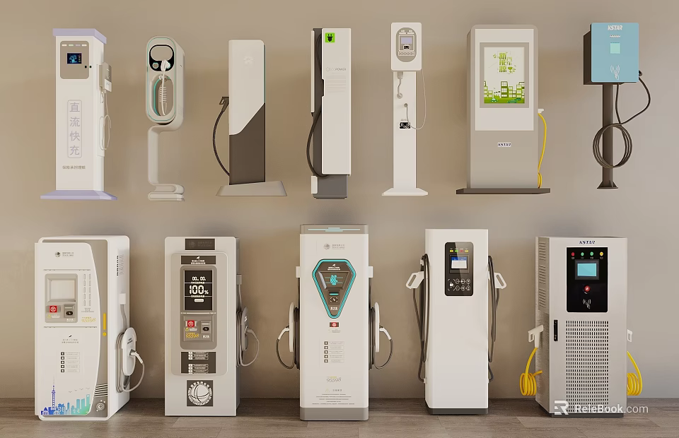 Public Facilities With Multiple Types Of Electric Vehicle Charging Stations And Modern Designs 3d model 