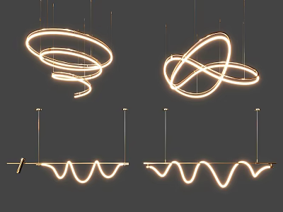 Modern Minimalist Pendant Lights With Spiral Circular And Wavy Linear Illuminated Designs 3d model
