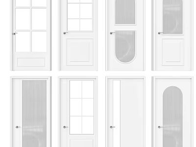 Modern Hinged Doors with Various Glass Panel Styles and White Frames 3d model