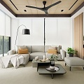 Living room sofa coffee table ceiling fan floor lamp flower pot decorative vase 3d model