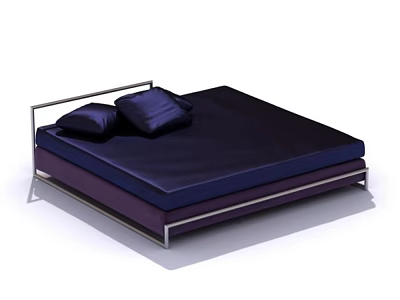 Modern Double Bed With Metal Frame Dark Blue Mattress And Two Pillows 3d model