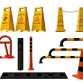 Assorted Traffic Safety Equipment Including Warning Signs Barriers Bollards And Cones
