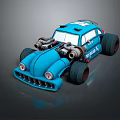 Blue Toy Car With Large Wheels Engine Pipes And Stylish Design