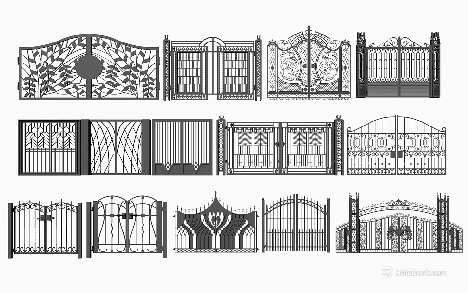 Various Wrought Iron Entrance Gates With Intricate Patterns And Decorative Details 3d model 