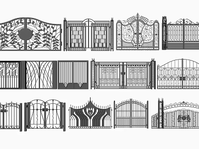 Various Wrought Iron Entrance Gates With Intricate Patterns And Decorative Details 3d model