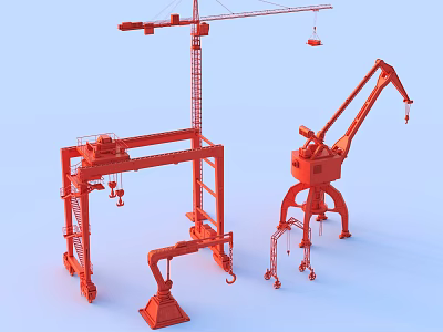 Industrial Equipment Including Red Gantry Cranes Heavy Duty Mechanical Lifting Machinery 3d model