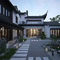 Traditional Chinese Garden Landscape With Classical Courtyard Stone Pathway Pond Rockery Lanterns And Green Plants