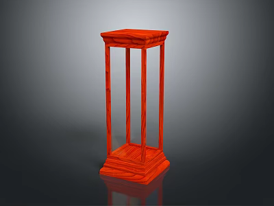 Elegant Red Wooden Frame Display Stand Furniture with Glossy Surface and Stable Structure 3d model