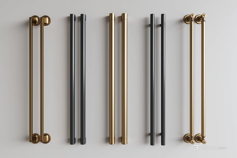 Sleek Modern Metallic Furniture Handles In Gold Black Silver With Straight Bar Round End Design 3d model 