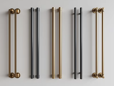Sleek Modern Metallic Furniture Handles In Gold Black Silver With Straight Bar Round End Design 3d model