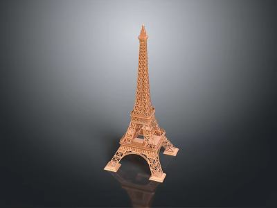 Wooden Eiffel Tower Decorative Furniture Model With Reflective Surface And Dark Background 3d model