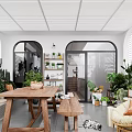 Villa Balcony With Lush Plants And Wooden Furniture Under Lattice Roof