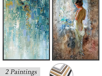 Artistic Picture Frames With 2 Paintings For Home Wall Decoration 3d model