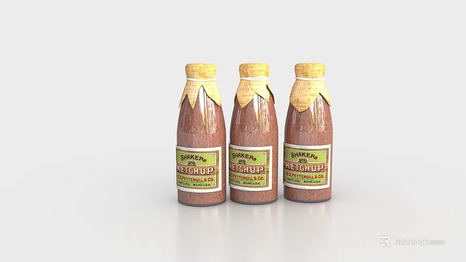 Three Natural Spice Bottles with Transparent Glass and Yellow Caps Filled with Brown Powder Seasoning 3d model 