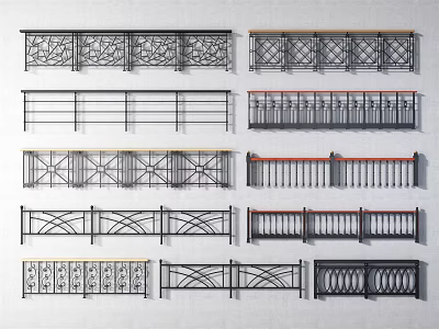 Various Stylish Fences with Intricate Patterns and Simple Metal Railings 3d model