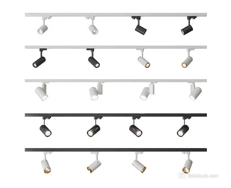 Track Mounted Downlights And Spotlights In White Black With Various Styles And Designs 3d model 