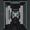 Futuristic Elevator Corridor With Metallic Surfaces Blue Lighting And Geometric Design 3d model