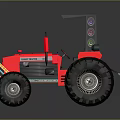 Red Farm Tractor With Cab Large Black Tires And Decorative Front Design